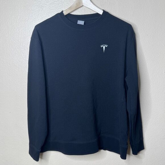 Tesla Sweatshirt Adult XL Black Crewneck Embroidered Logo Pullover - Picture 1 of 7